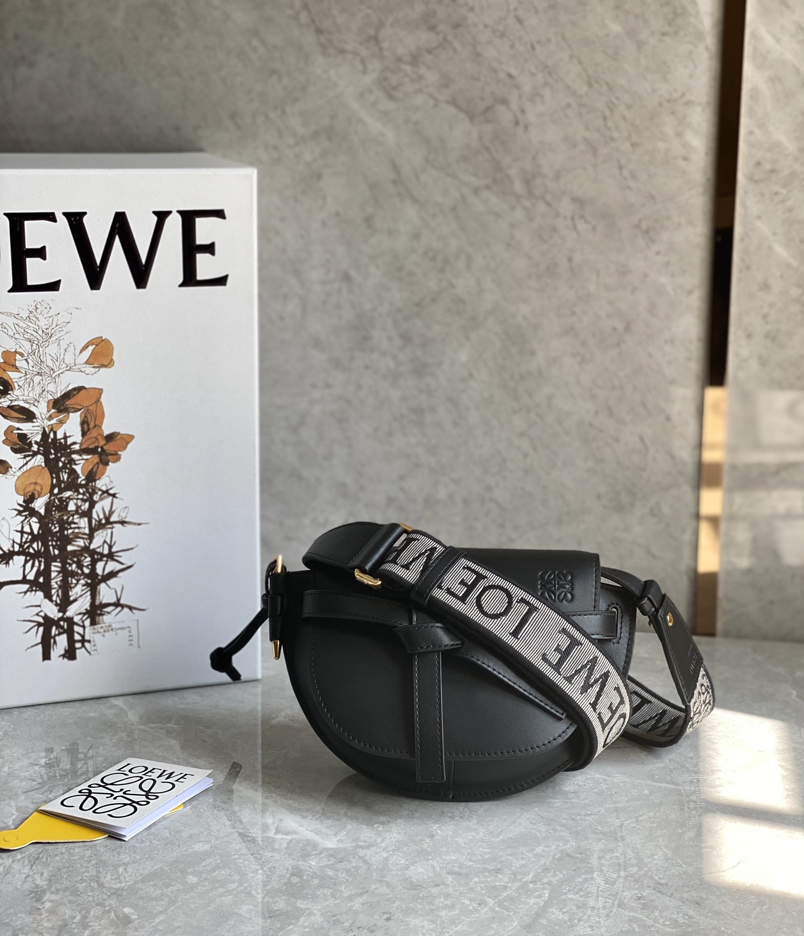 Loewe Mini Gate Dual Bag in Soft Calfskin and Jacquard Black